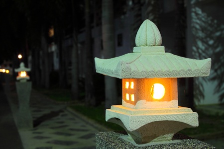 Marble lantern for decoration and light on the pathwayの写真素材