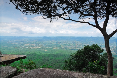 View from the ridge of stone mountain and the city belowの写真素材