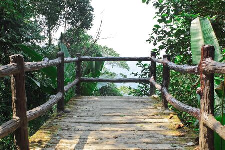 Porch for scenic view of high mountainの写真素材