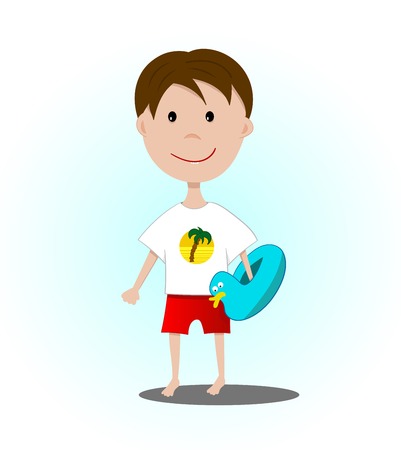 The boy is going swimming with inflatable circleのイラスト素材