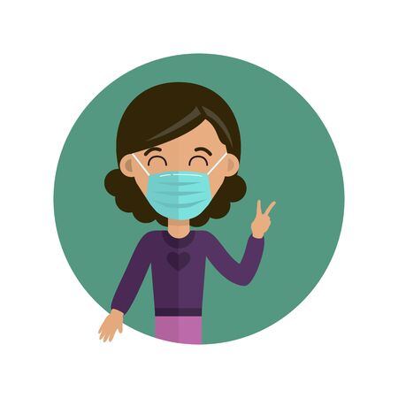 Woman in medical face mask. Novel coronavirus (2019-nov). Vector illustration. Concept of coronavirus quarantine.のイラスト素材