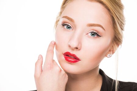 Girl in a black shirt with makeup on a  backgroundの写真素材