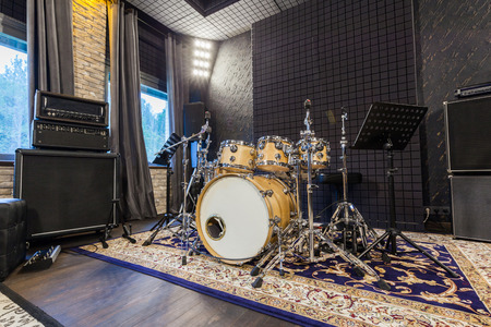 interior music studio for musicians playing, photo made in the wide-angle lensの写真素材