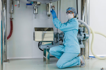 Scientists working with large vat in the lab