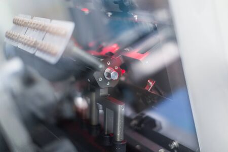 metal chromed manufacture machine with engine, bolts, closeの写真素材