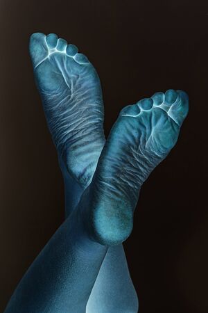 groomed dry skin on feet and heels, cracked cornの写真素材