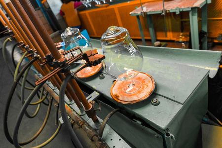 Glass production, glasses workpiece before cutting, work shopの写真素材