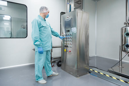 Pharmaceutical technician in sterile environment at pharmacy industry