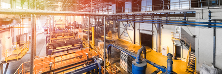 Top view of modern operational plant producing fiberglass heavy industry machinery metalworking workshop concept.の写真素材