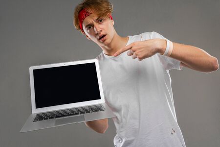 Laptop on gray background. isolated background. Business, education. Lifestyle education student.