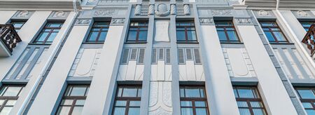 Panorama of white and grey decorated cultural building