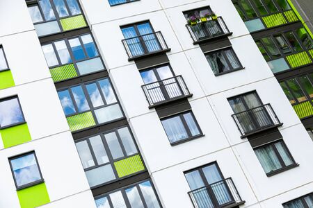 Close-up of bright block of flats in dormitory district in Minsk