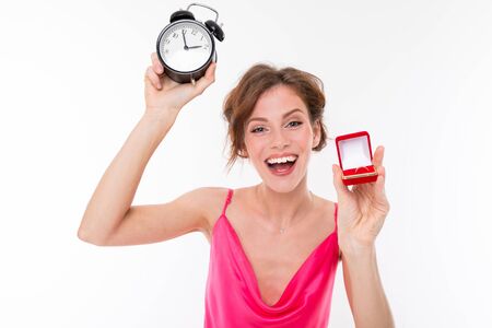 Young beautiful girl holds a training ring boxの写真素材