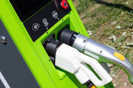 Close-up of fuel pump at modern filling station, fuel. oil expensesの写真素材