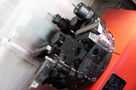 close up portrait of the machine in processing of metal product