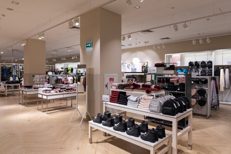 interior of brand new fashion clothes store.
