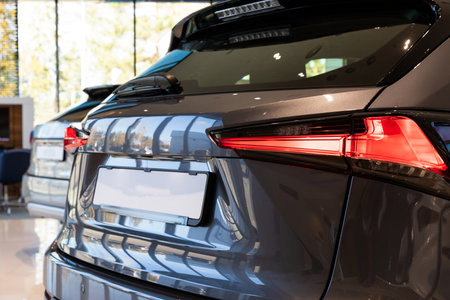 suv in a car dealership close-up from the back