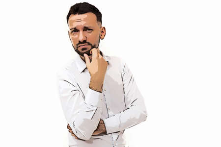 portrait of a pensive successful businessman on a white background, a business man in a white shirt...