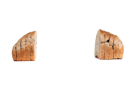two halves of white toast bread on an isolated background with space for copy-space