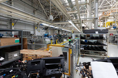Minsk, Belarus - Dec 15, 2021: Photo of car bodies are on assembly line. Factory for production of cars. Modern automotive industryのeditorial素材