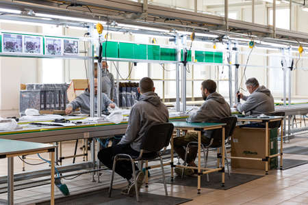 Minsk, Belarus - Jan 05, 2022: Photo of a large plant inside for assembling monoblocks for...