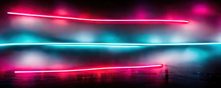 abstract neon colored lines wall background, neon blue and pink colorsの写真素材