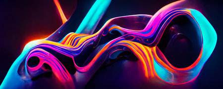 Abstract color texture. Modern futuristic pattern, neon lights on black backgroundの写真素材