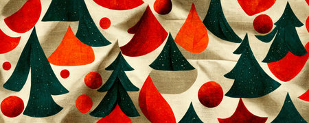 fabric texture with new year pattern of christmas trees