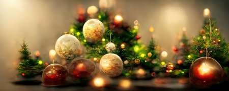 New Years warm background with copy space in warm colors with Christmas decorations and Christmas...