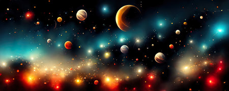 Space panorama with planets and nebulae on a black background