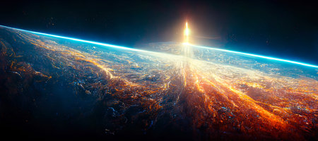 illustration on the theme Travel in space with stars and nebulae of the universeの写真素材