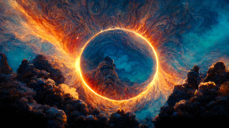 space fantasy landscape with stars and nebulae in deep space universeの写真素材