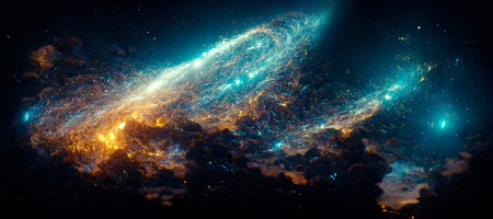 abstract illustration on the theme of the origin of the universe with stars and nebulae, a fantastic space landscapeの写真素材