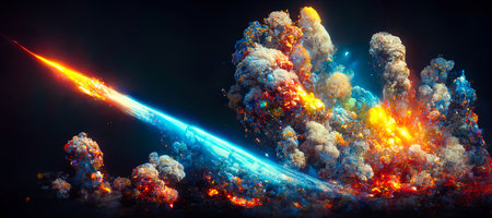 abstract background of outer space with ultra bright stars and comets on the theme of explosions and...