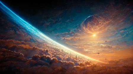illustration on the theme Travel in space with stars and nebulae of the universe