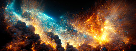 illustration on the theme Travel in space with stars and nebulae of the universeの写真素材