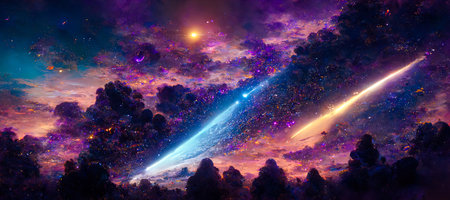 abstract background of outer space with ultra bright stars and comets on the theme of explosions and...