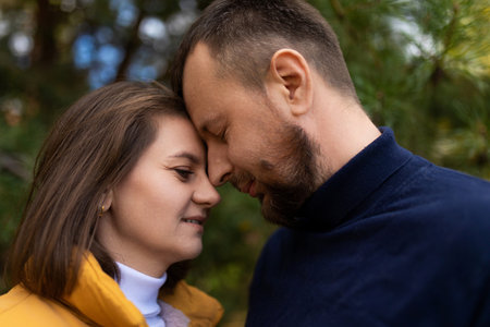 close-up portrait of middle-aged man and woman in love