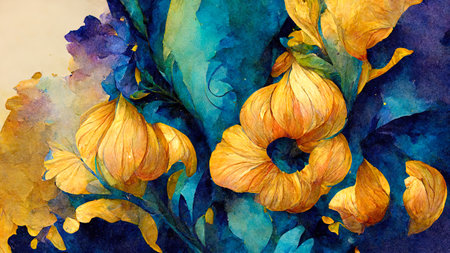 abstract floral drawing of a bouquet on a background imitating oil paints, illustration on the theme of floral compositionの写真素材