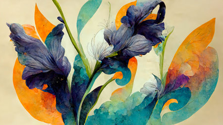 Abstract composition of plants and flower petals painting color texture. Modern floral pattern,...