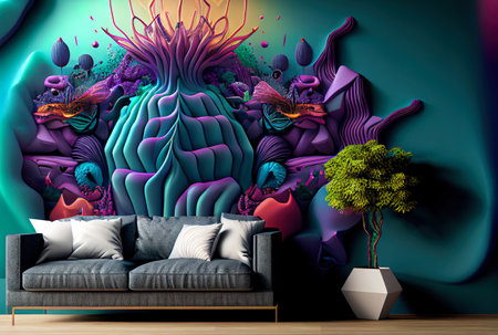 designer fantastic fabulous interior of a cozy room with a portal to Another dimension on the wall in the form of a photo zoneの写真素材