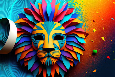 bright carnival mask, accessory for the festival on a colorful juicy backgroundの写真素材