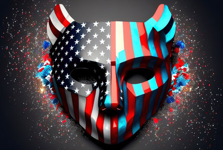bright multicolored carnival mask in the colors of the flag of the united states of america,...