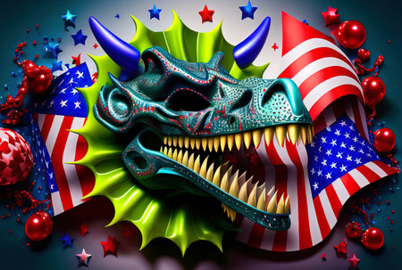 bright carnival mask, accessory for the festival on a colorful juicy backgroundの写真素材