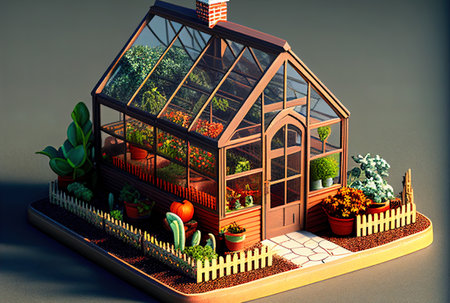 Country greenhouse for growing vegetables, fruits and flowersの写真素材