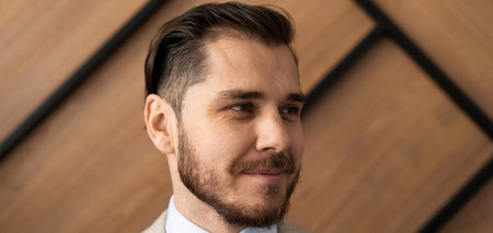 close-up portrait of a mature caucasian businessman in the officeの写真素材