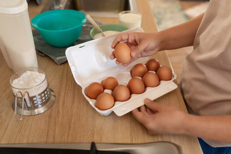 A close-up of the ingredients for making pancakes on the table