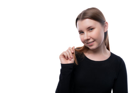 European pretty pre teen girl with brown hair close upの写真素材