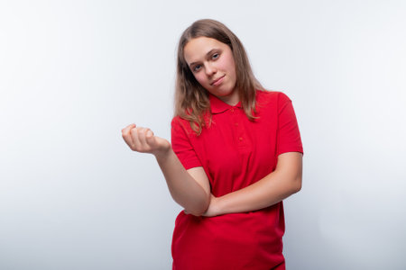 A European teenage girl is thinking about somethingの写真素材