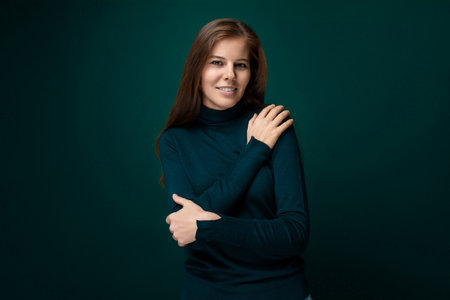 30 year old pretty European woman kept her brown hair beautifulの写真素材